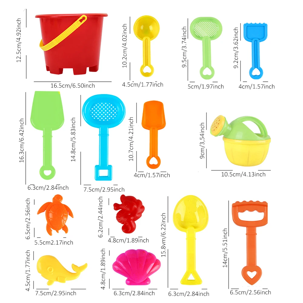 

14pcs Beach Set Colorful Sand Playing Toy Seaside Interesting Plastic Water Bucket Shovels Turtle Seahorse Dolphin Shell Toy