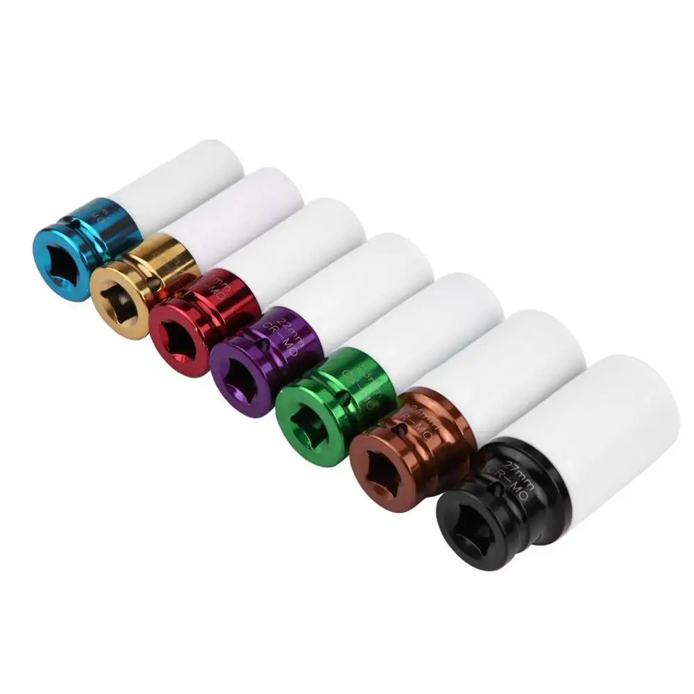 7Pcs Thin Wall Deep Impact Nut Remover Socket Set CR-V 1/2" Drive Ratchet/Bar Alloy Wheels Sleeve 17/19/21/22/23/24/27mm | Инструменты
