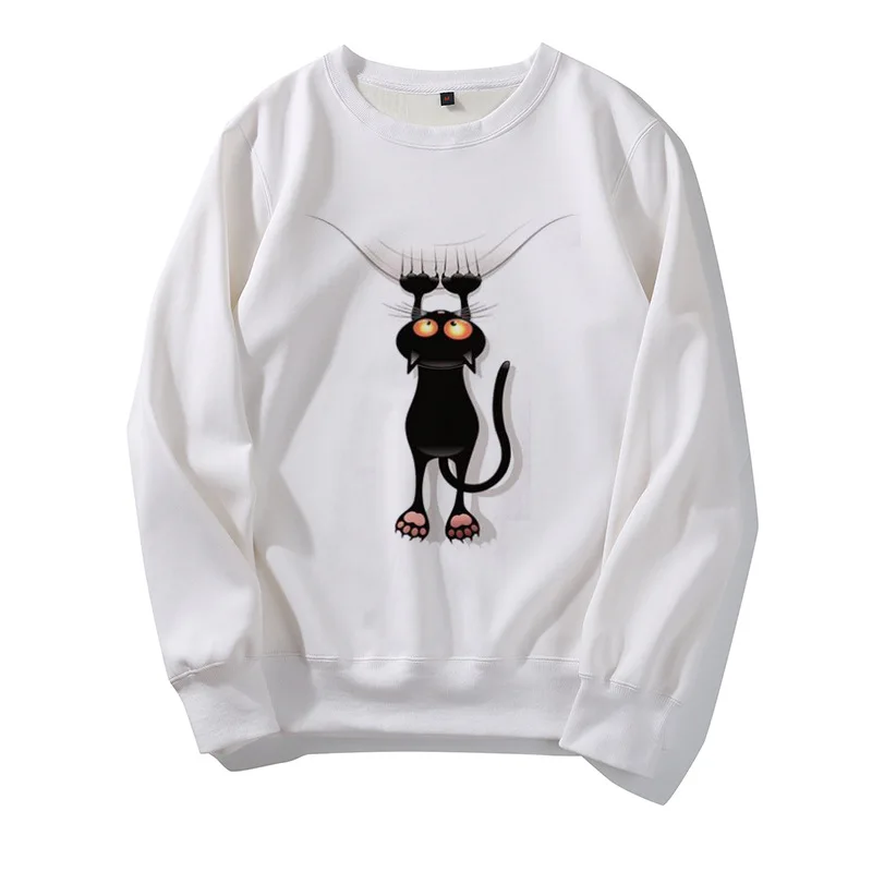 Забавный принт с кошкой Женская толстовка длинным рукавом белые женские