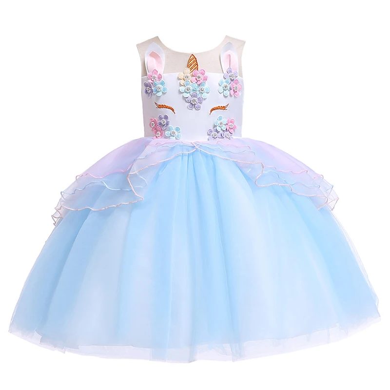 

2 3 4 5 6 7 8 9 10 Years Unicorn Girls Dress Summer Mesh Fashion Christmas Costume Birthday Party Princess Dresses Kids Clothes