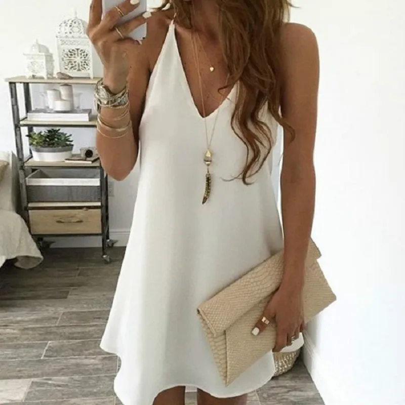 

V-Neck Plus Size Dress Ladies Suspenders Big Swing Dresses Mid-Length Solid Color Robes Women Party Outfits Clubwear 2021 New