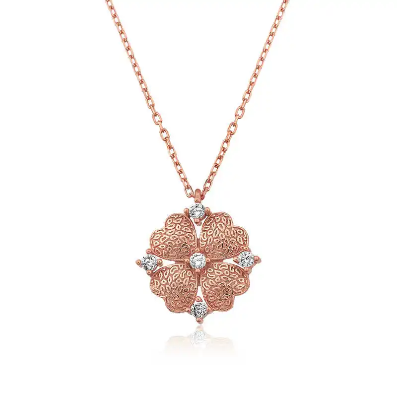 

Real Silver 925 Jewelry Silver Heart Petal Flower Necklace