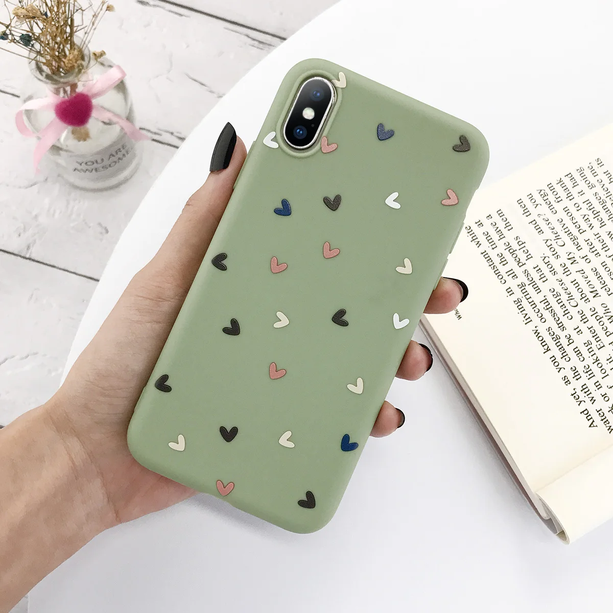 KJOEW чехол для телефона для iPhone 11 Pro Max X XS XR Xs Max 6 6s 7 8 Plus карамельный цвет Любовь Сердце Мягкий ТПУ силиконовый защитный чехол Капа - Цвет: Зеленый
