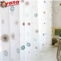 lovely bluepink flower embroidered curtain tulle for living room idyllic tiny flowers window drapes for balcony x hm36330