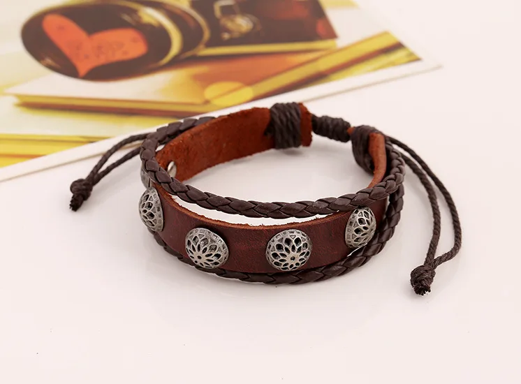 Винтажные Коричневые Плетеные браслеты из натуральной кожи для женщин и мужчин