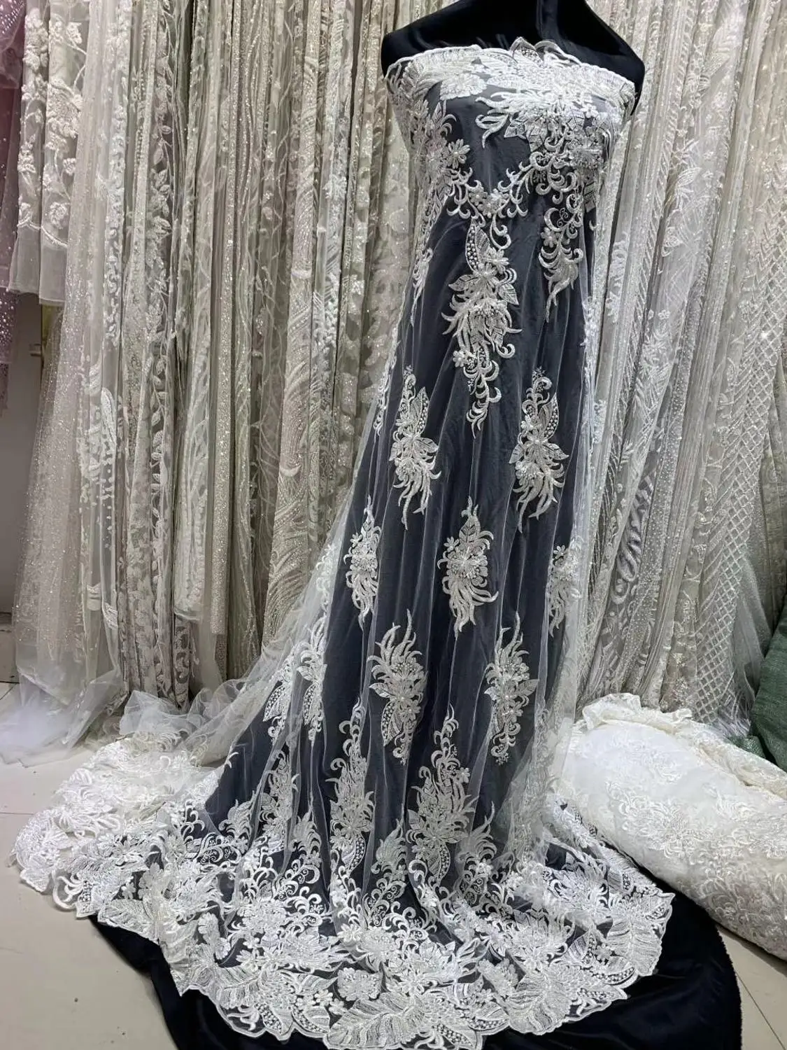 2020 Тяжелая ручная работа французская кружевная ткань Африканская с бисером