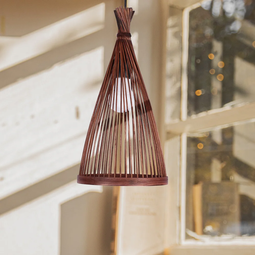 

Rustic Bamboo Woven Chandeliers Natural Bamboo Ceiling Lights with Bulb