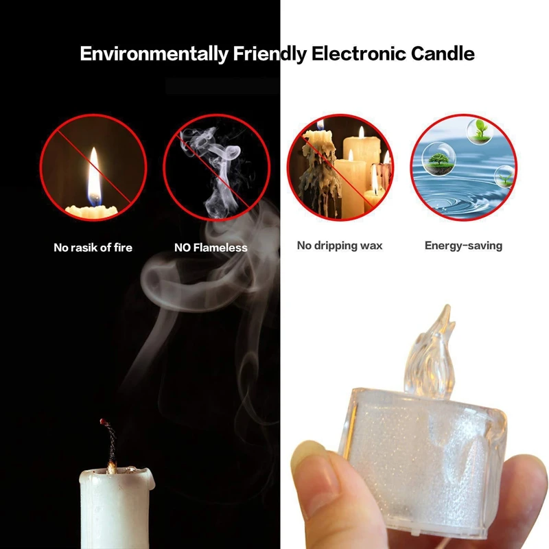 

12Pcs Yellow Flashing Electronic Candle Light Teardrop Silver Transparent Party LED Candle Light Home Tea Wax