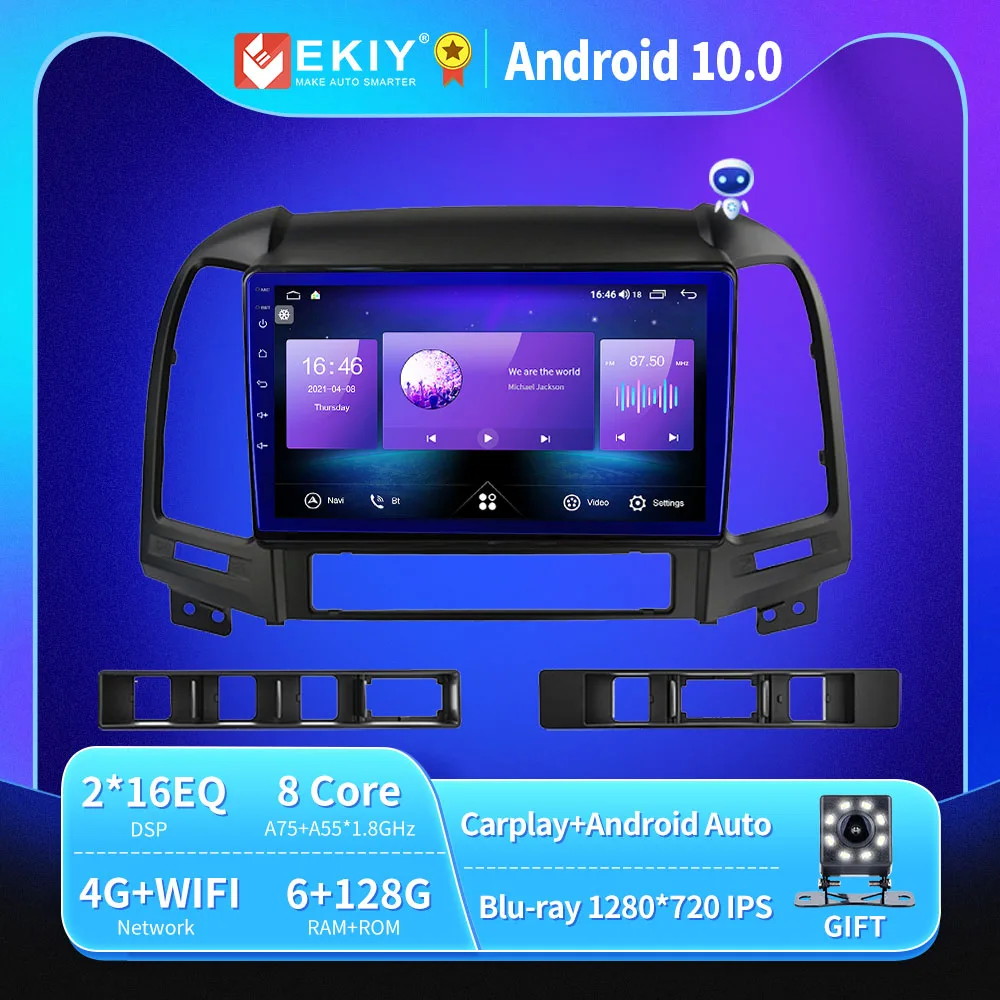 EKIY Android 10 автомобильное радио для Hyundai Santa Fe IX45 2006 ~ 2012 Авторадио Blu Ray 1280*720 IPS/QLED