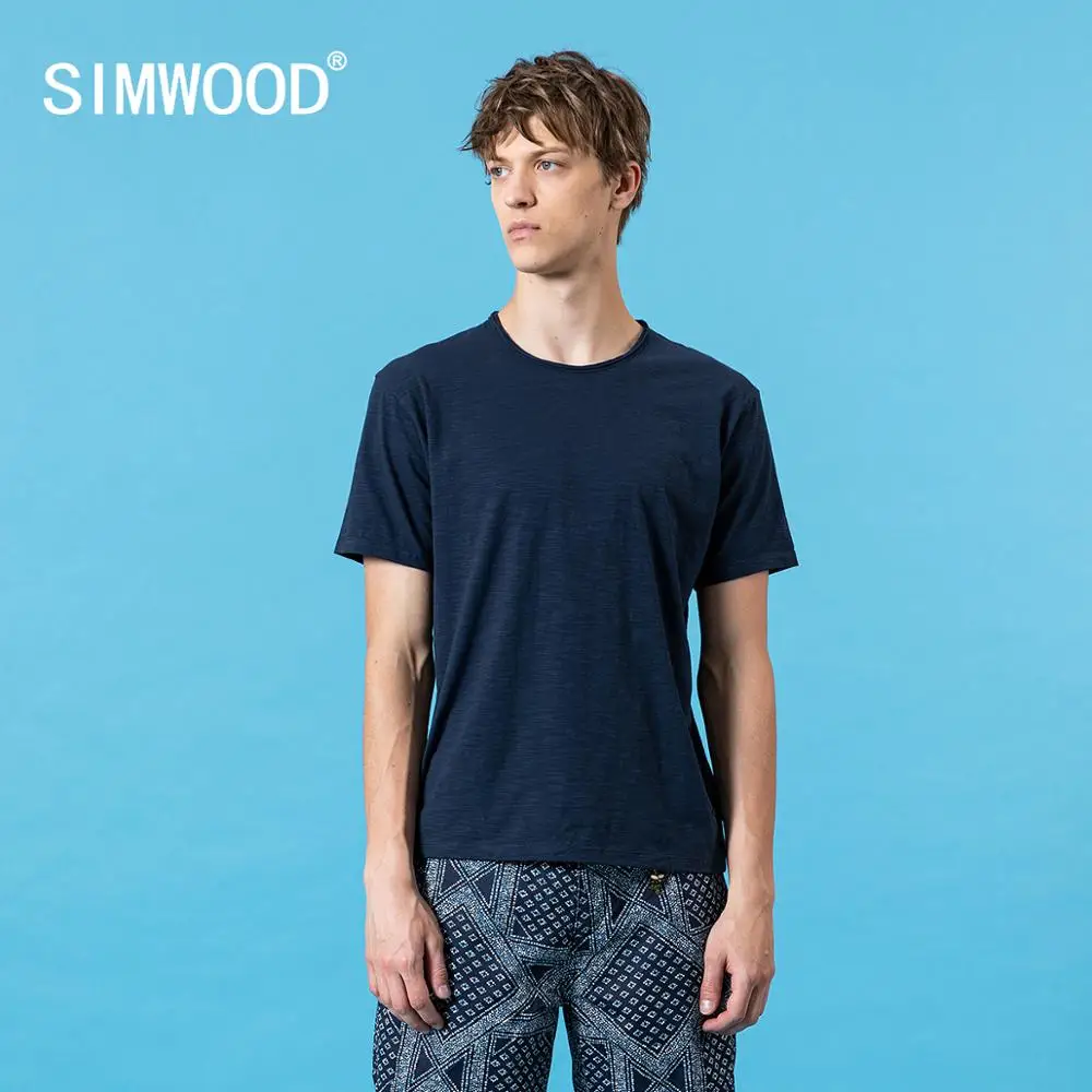 SIMWOOD 2021 летняя новая хлопковая футболка для мужчин с завитым вырезом меланжевый