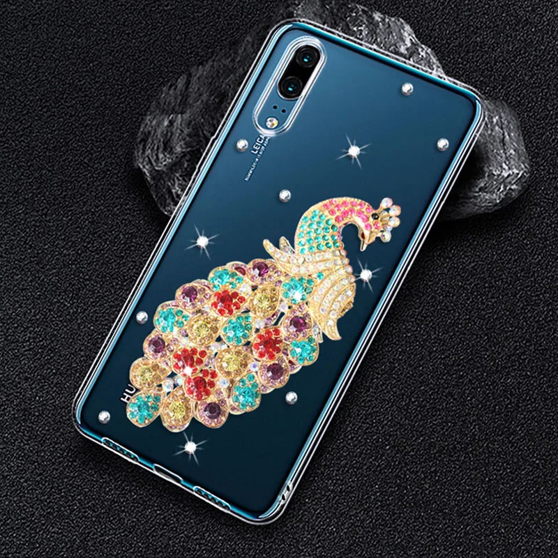 

Case For OPPO Reno 4 Pro 5G F17 Pro A53 2020 Reno 5 Pro 4 SE A92S A93 A92 A8 A91 F11 Pro Peacock Rhinestone Silicone Phone Case