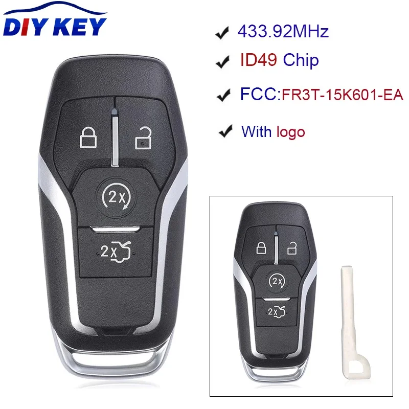 

DIYKEY FR3T-15K601-EA Smart Keyless Remote Key 433.92MHz ID49 for Ford Mustang 2015 2016 2017 Aftermarket Remote Fob With logo
