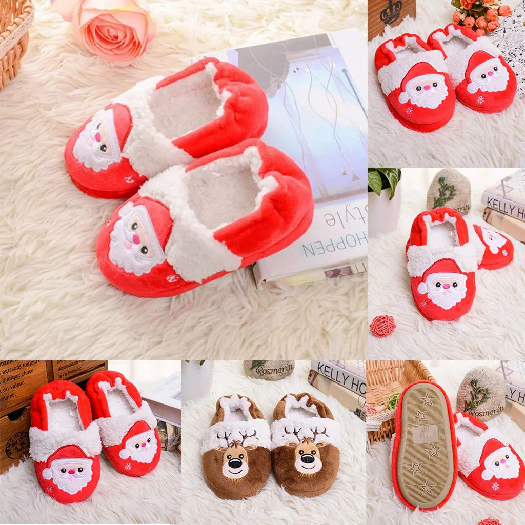 Детская теплая обувь для малышей Мультяшные рождественские тапочки мальчиков и