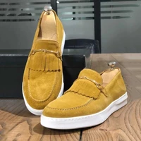 mens solid color suede classic fringed metal stitching round toe flat heel comfortable fashion casual all match loafers zz173