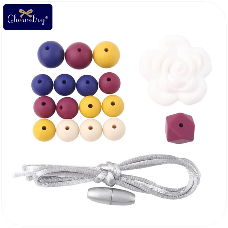 White Rose Set Силиконовые Детские Прорезыватели, 1 набор, силиконовые бусины, прорезыватель ежика, сделай сам, ожерелье для кормления ребенка, не содержит бисфенол, силиконовые грызуны, грызуны, укусы, игрушки - Цвет: White Rose Set