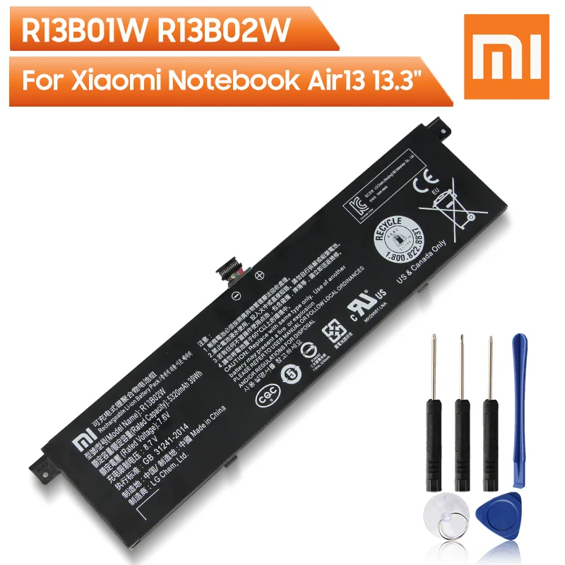 'Xiao Mi Original Replacement Battery R13B01W R13B02W For Xiaomi Mi Notebook Air 13 13.3'' 161301-01 Rechargable Battery 5320mAh'