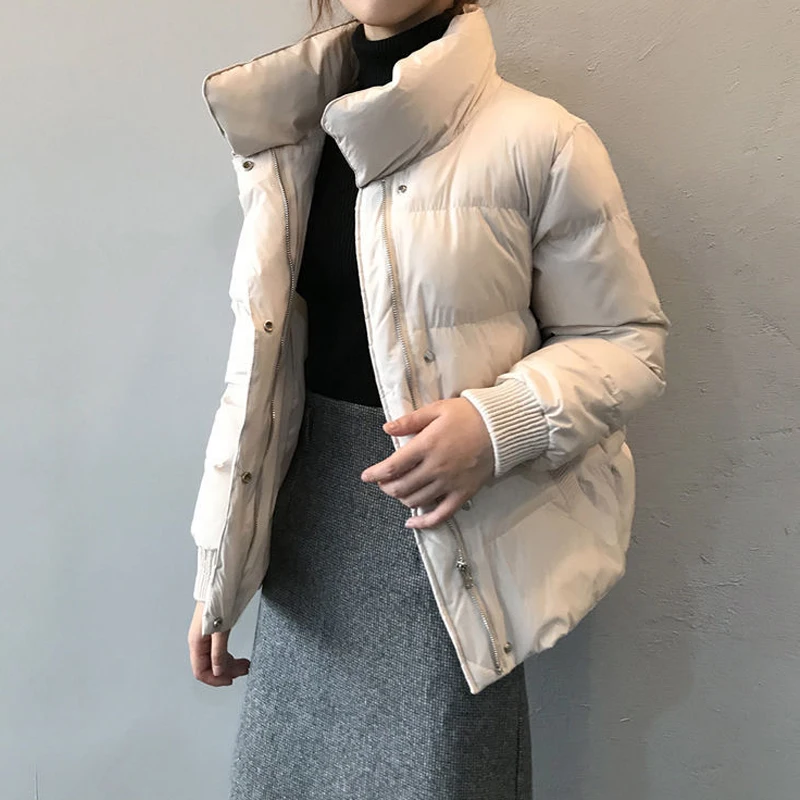 

Women Parkas 2020 Winter Oversized Long Sleeve Warm Jacket Female Korean High Collar Solid Outwear Plus Size Casual Short Coat