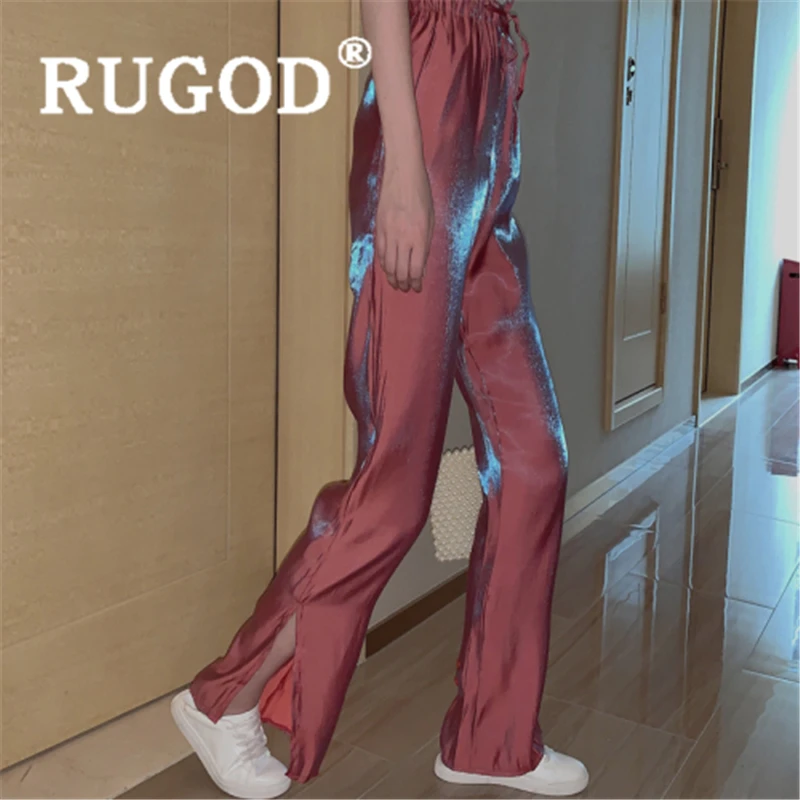RUGOD/Женские однотонные Блестящие Брюки на шнурке широкие брюки тонкие со