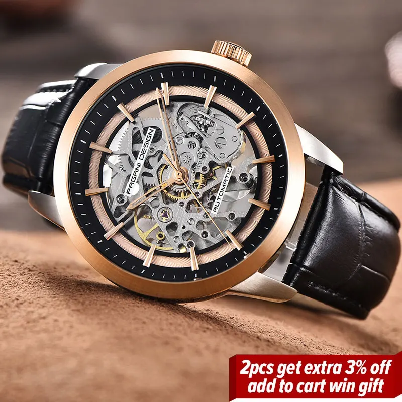 

Mens Watches 2021 Mechanical Automatic Watch Top Brand Luxury Waterproof Tourbillon Self Winding Leather Hollow Sport Wristwatch