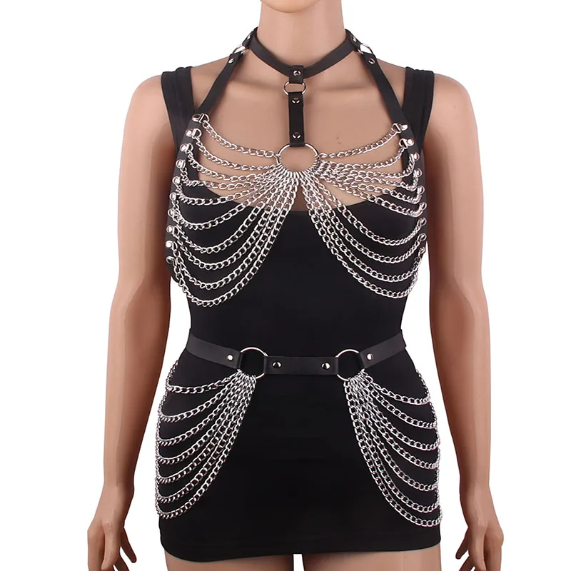 Комплект многослойная кожаная цепочка гот ремни для ремней безопасности с