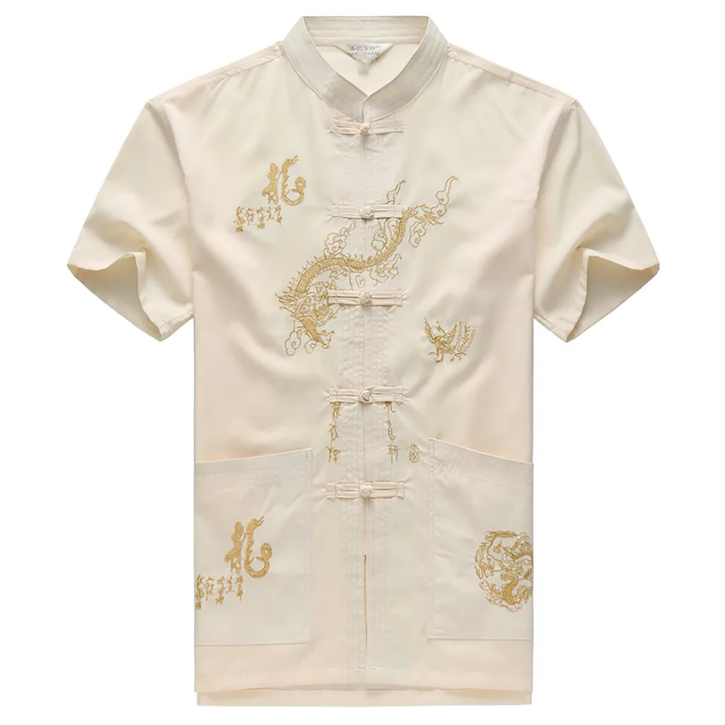Летние мужские удобные топы с короткими рукавами для отдыха в китайском стиле