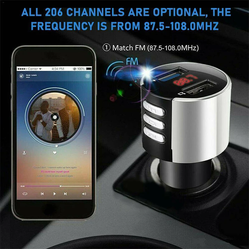 Портативный Беспроводной Автомобильный FM-передатчик Handsfree с двумя USB-портами |