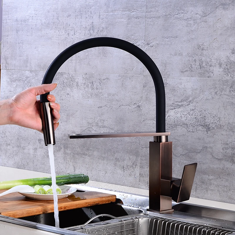 Kitchen Faucet Brass Single Handle Pull Down Tap Durable Spouts Swivel 360 Degree Black Sink Water Mixer N22-213 | Обустройство дома