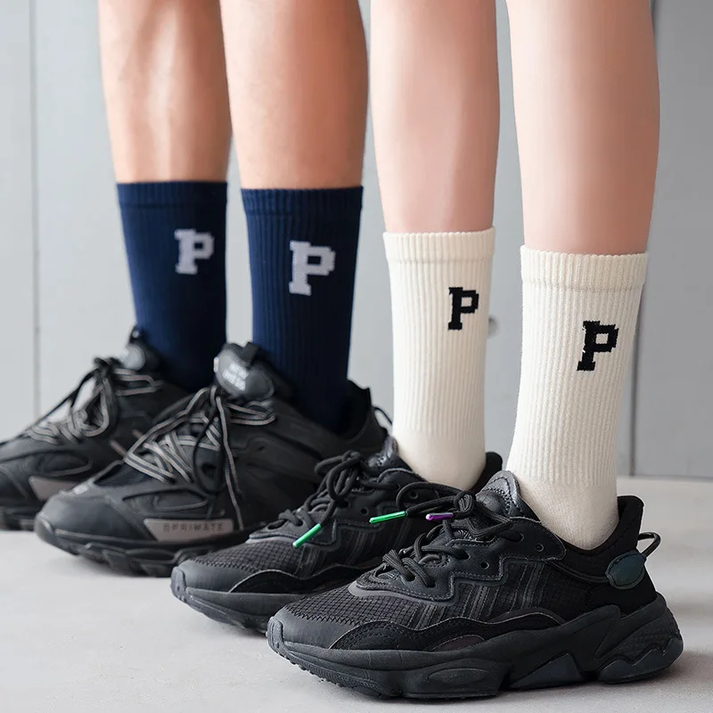 

Модные однотонные спортивные носки с алфавитом для мужчин и женщин, весна-осень, короткие носки