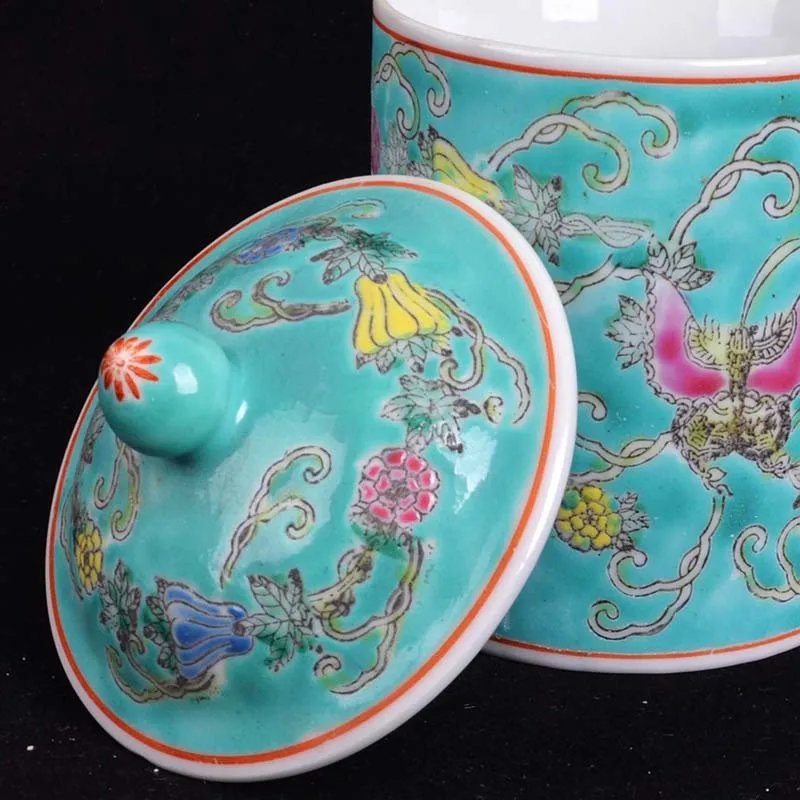 Зеленый 70S рельеф Чай чашки Восточной Азии дизайн кружка Винтаж Стиль Керамика