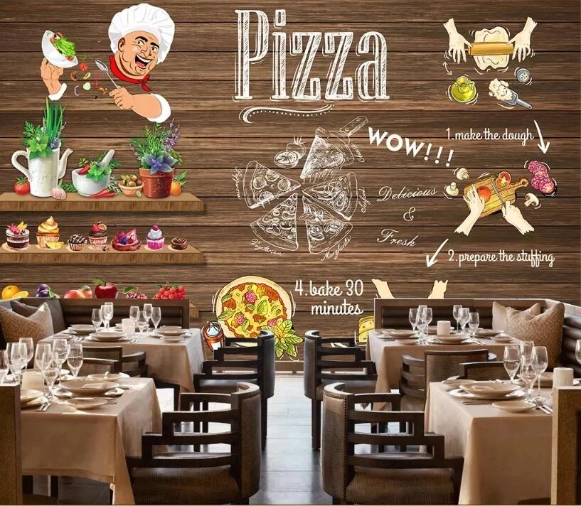 Самоклеящиеся 3d-фрески на заказ настенные водонепроницаемые для пиццы столовой