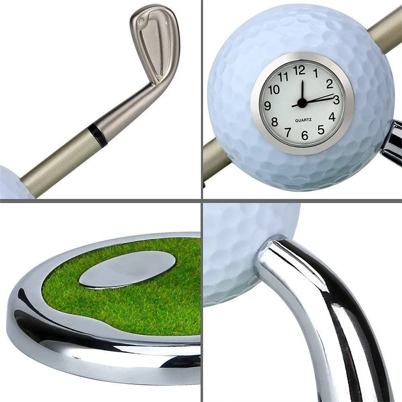 

Hot Desktop Mini Golf Pen Holder with Clock Simulation Golf Stationery Table Ornament Golf Souvenir Gift for Office Home FQ-ing