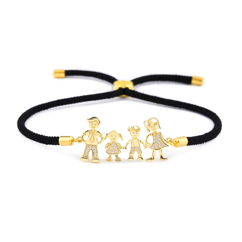 

Copper Family Of Love Bracelets Dad Mum Cute Boy Girl Lucky Red Rope Gold Charm Adjustable Brace Lace Zirconia CZ VBR304