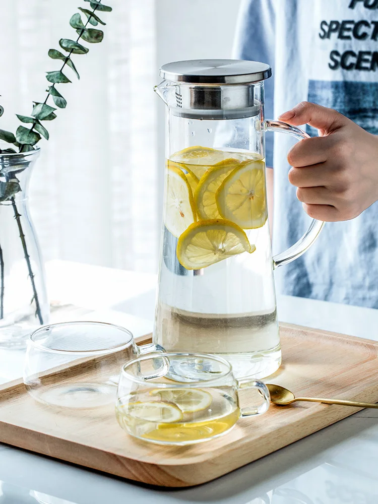 

Heat resistant glass cold water kettle large capacity cold water kettle with cover lemon juice cold drink kettle