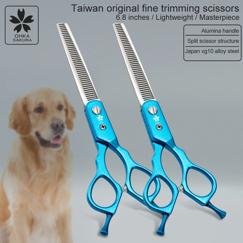 Taiwan origin blue  pet teeth scissors double tail nail thin scissors split scissors, beauticians fine trimmi 6.8 inch