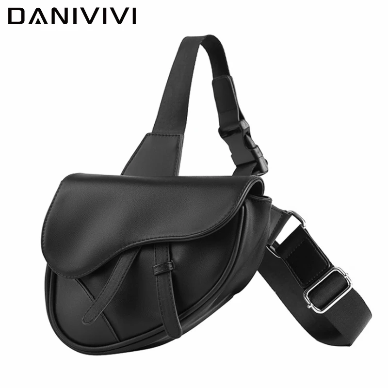 

Brand Designer Saddle Chest Bag Men's Crossbody Shoulder Bag Unisex Leather Purse Men Sling Messenger Bags Black Bolso De Hombre