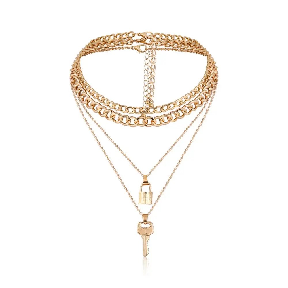 3 шт./компл. многослойное панк хип-хоп колье с замком для ключей ожерелье женщин и