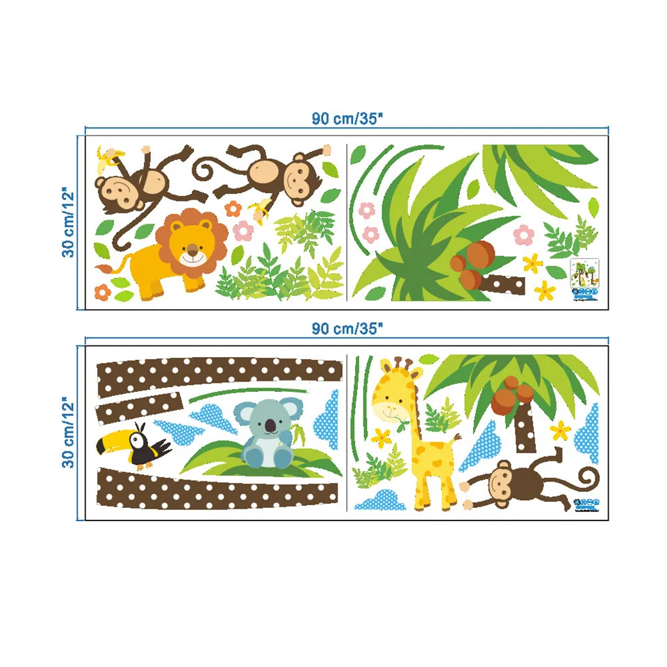 Мультяшные животные обезьяны Лев Жираф коала наклейки на стену для детской