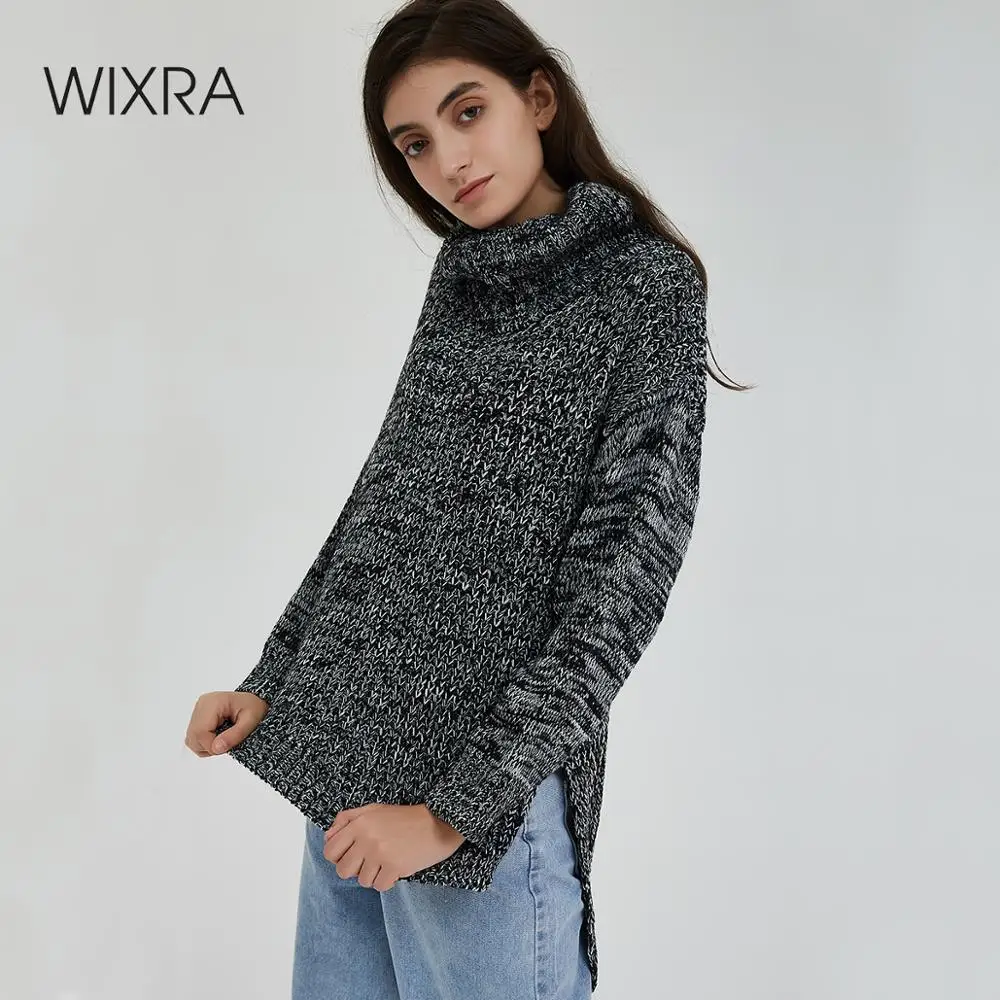 

Женский вязаный свитер с высоким воротником Wixra, теплый пуловер с высоким воротником на осень и зиму