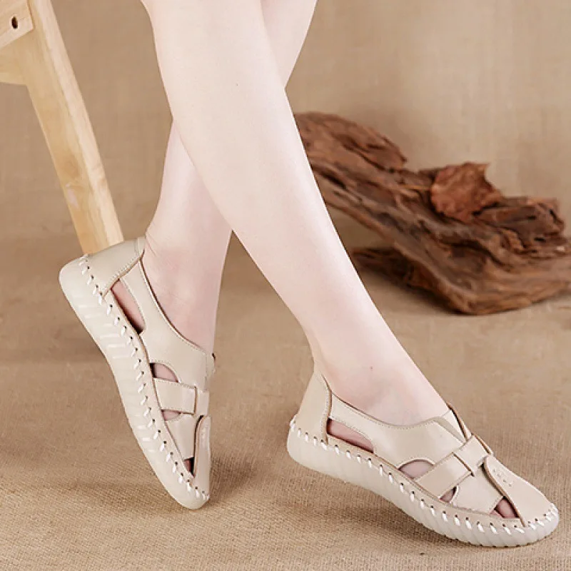 

Summer hollow breathable flats women's genuine leather casual loafers oxford shoes female flats