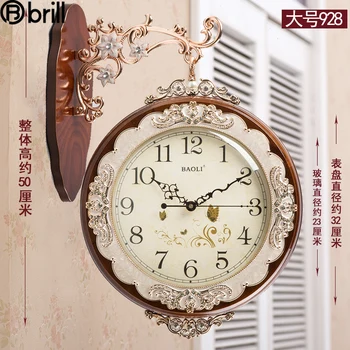 Large Wood Wall Clock Double-sided Living Room 3d Silent Creative Art Home Decoration Wall Hangings Modern Home Decor Horloge 50