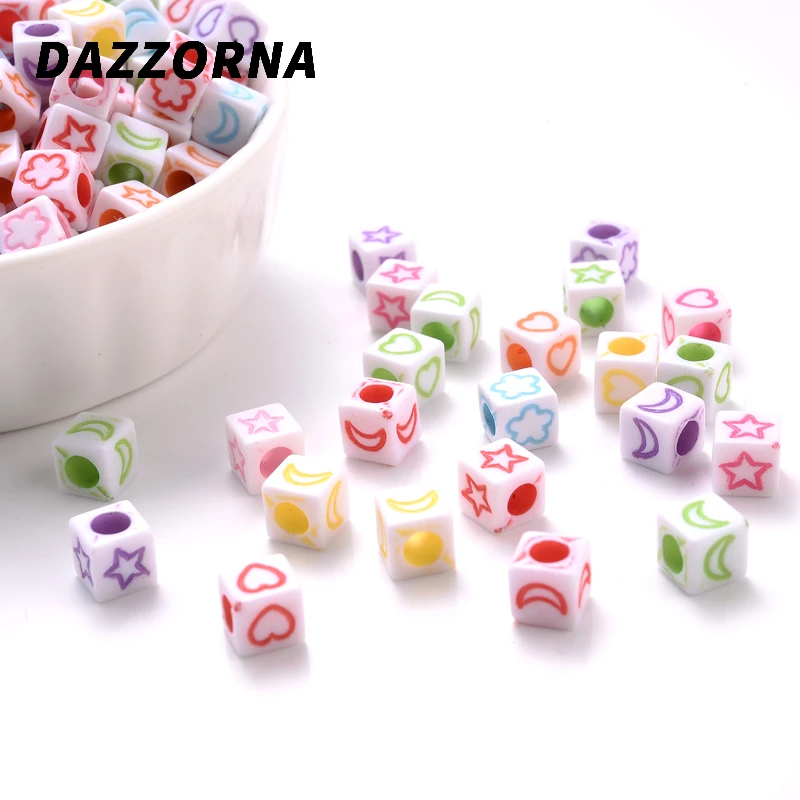 Оптовая продажа 100 шт. бусины в форме Луны сердца букв 6x6 мм кубики