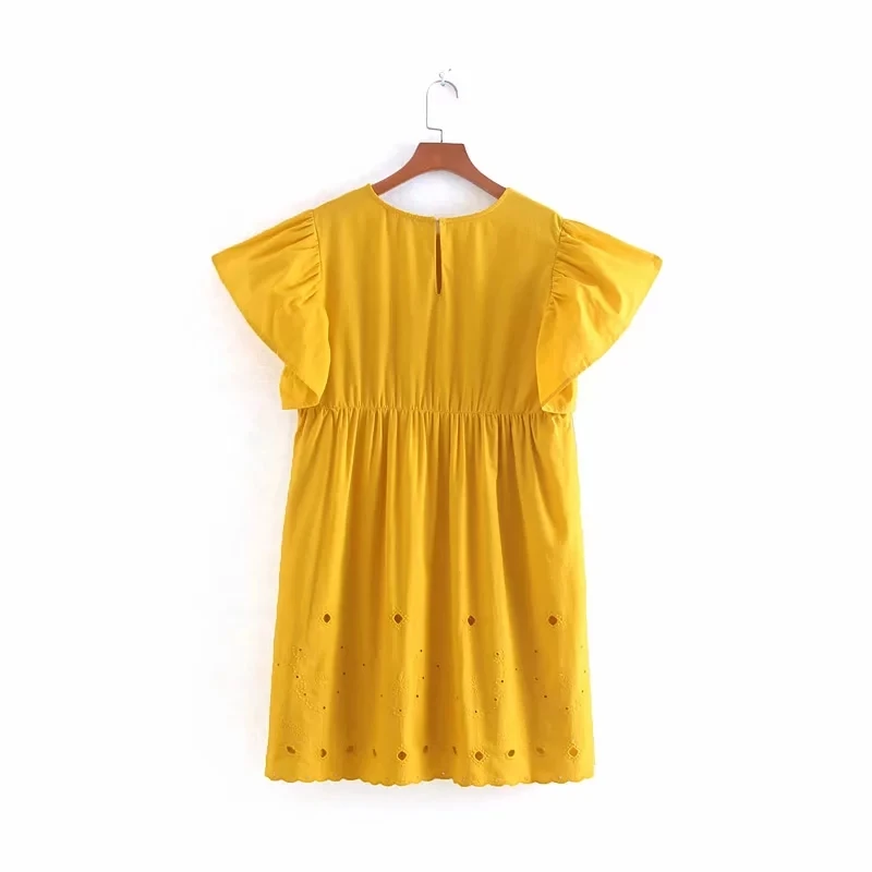 Винтажное элегантное желтое платье с рюшами женское летнее сексуальное открытое