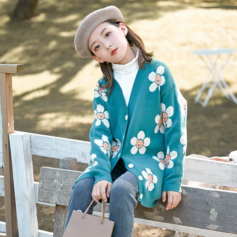

Sun Flower Cardigan Knitting Kids Sweaters Spring Winter Baby Boys Girls Warm Tops Bottoming Children Clothes High Quality