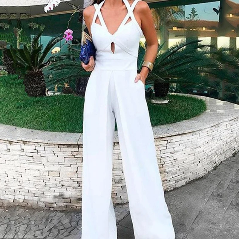 New Sexy Bodycon Bodysuit Women White Lace up Jumpsuit Solid Color Loose One piece romper Overalls party Playsuit Female | Женская