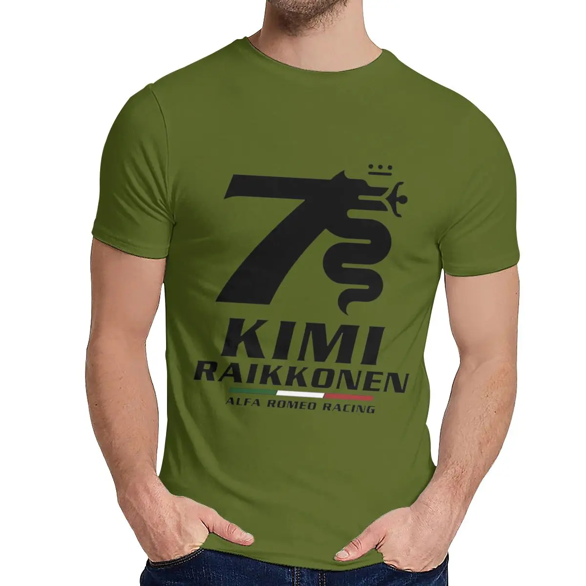 Футболка с круглым вырезом Kimi Raikkonen Alfa Romeo Racing Новая удобная мужская футболка S-6XL - Color: Army green