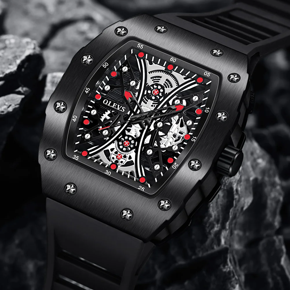

OLEVS Men Watches Steampunk Silicone Top Brand Blue Waterproof Black Quartz Watch Men Fashion Male Sport Military Watch 3602