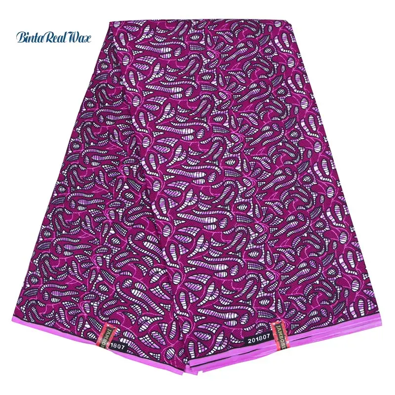 Фиолетовая африканская ткань из полиэстера с воском 2019 Анкара бинта настоящий