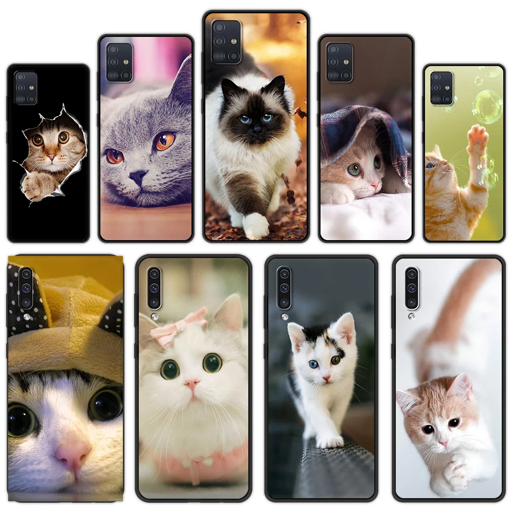 

Cute Cat Phone Cover Case For Samsung Galaxy A12 A32 A52 A70 A50 A20 A10 A72 A10S A40 4G Soft TPU Fundas Shell Silicon Coque Bag
