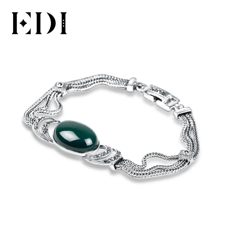 Бренд EDI, серебро 925 пробы, зеленый, красный халцедон, агат, сделай сам, браслеты для женщин, тайское серебро, хорошее ювелирное изделие