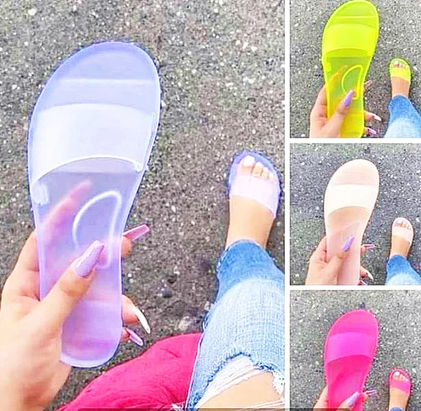 

Summer Ins Transparent Slippers Jelly Shoes Candy Color Soft Casual Women Comfort Ladies Beach PVC Slides Female Shoes New